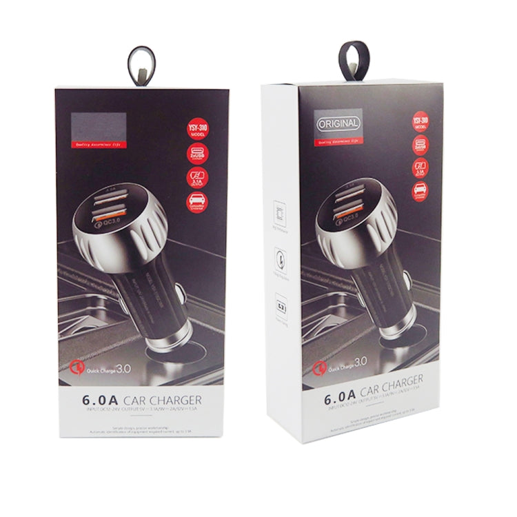 YSY-310QC18W QC3.0 Dual Port USB Car Charger + 3A USB to Micro USB Data Cable, Cable Length: 1m(White) - Car Charger by PMC TechLife | Online Shopping South Africa | PMC TechLife
