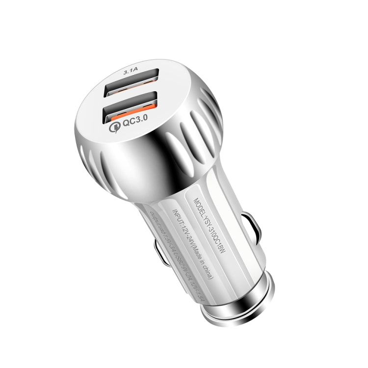YSY-310QC18W QC3.0 Dual Port USB Car Charger + 3A USB to USB-C / Type-C Data Cable, Cable Length: 1m(White) - Car Charger by PMC TechLife | Online Shopping South Africa | PMC TechLife