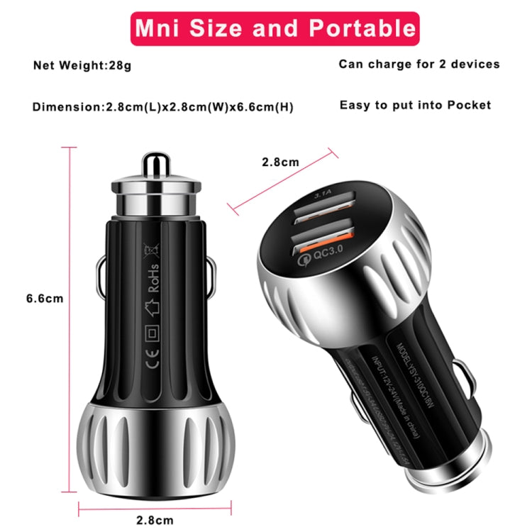 YSY-310QC18W QC3.0 Dual Port USB Car Charger + 3A USB to USB-C / Type-C Data Cable, Cable Length: 1m(Black) - Car Charger by PMC TechLife | Online Shopping South Africa | PMC TechLife
