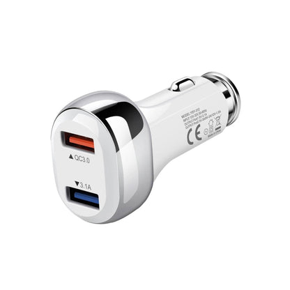 YSY-312 2 in 1 18W Portable QC3.0 Dual USB Car Charger + 1m 3A USB to Micro USB Data Cable Set(White) - Car Charger by PMC Jewellery | Online Shopping South Africa | PMC Jewellery