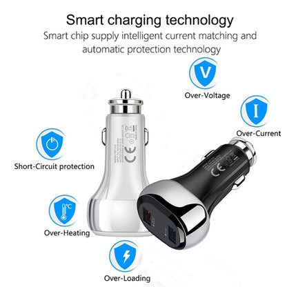 YSY-312 2 in 1 18W Portable QC3.0 Dual USB Car Charger + 1m 3A USB to USB-C / Type-C Data Cable Set(White) - Car Charger by PMC Jewellery | Online Shopping South Africa | PMC Jewellery