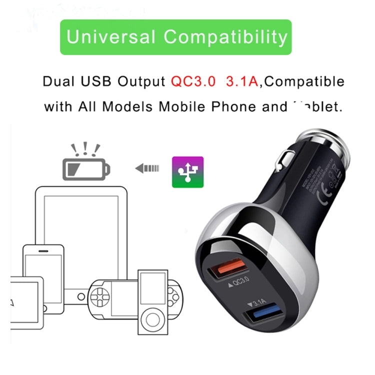YSY-312 2 in 1 18W Portable QC3.0 Dual USB Car Charger + 1m 3A USB to 8 Pin Data Cable Set(Black) - Car Charger by PMC TechLife | Online Shopping South Africa | PMC TechLife