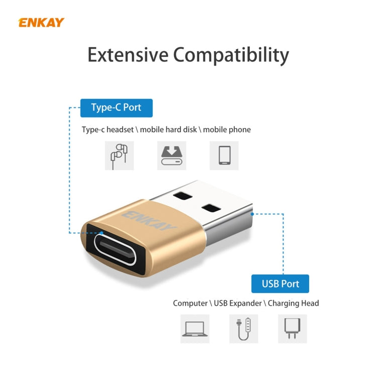 ENKAY ENK-AT105 USB Male to USB-C / Type-C Female Aluminium Alloy Adapter Converter, Support Quick Charging & Data Transmission(Rose Gold) - Type-C Adapter by ENKAY | Online Shopping South Africa | PMC TechLife | Buy Now Pay Later Mobicred
