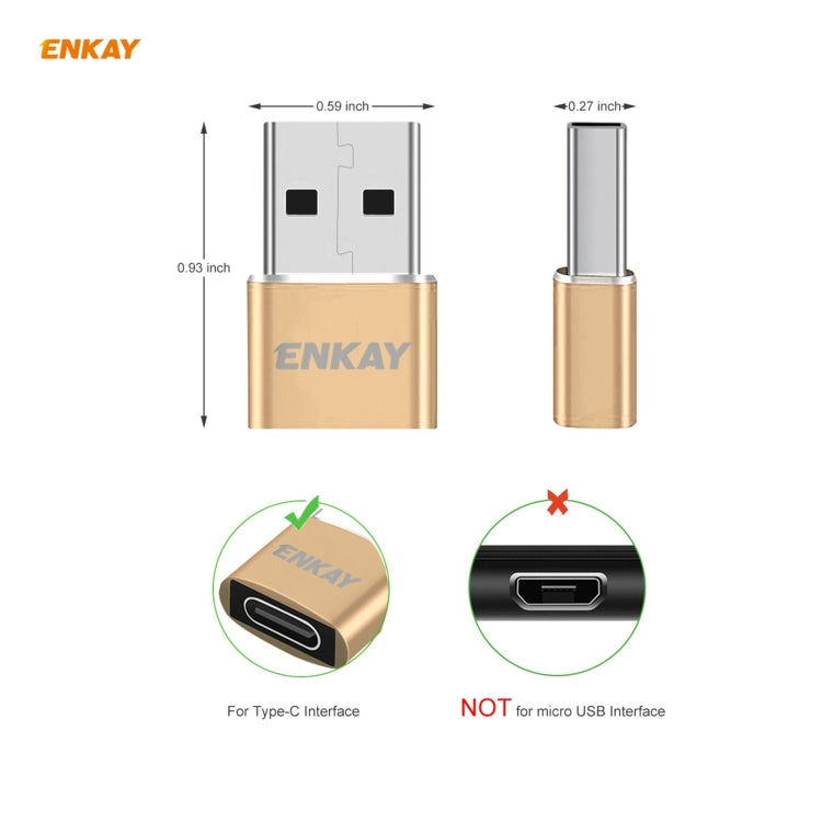 ENKAY ENK-AT105 USB Male to USB-C / Type-C Female Aluminium Alloy Adapter Converter, Support Quick Charging & Data Transmission(Gold) - Type-C Adapter by ENKAY | Online Shopping South Africa | PMC TechLife | Buy Now Pay Later Mobicred