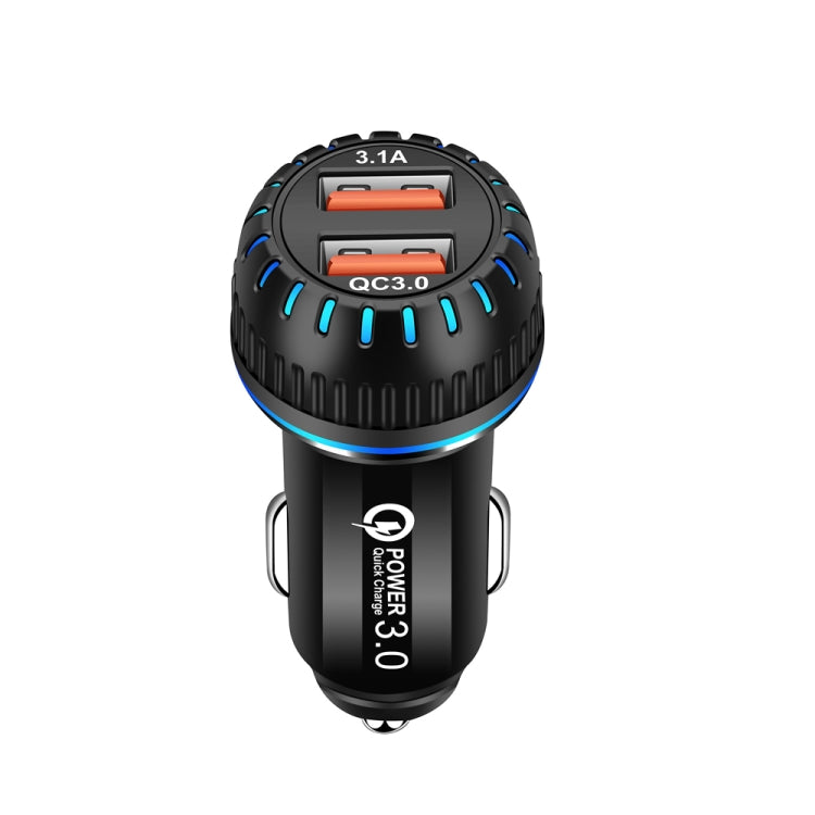 YSY-349 QC3.0 Dual Port USB Car Charger + 3A USB to USB-C / Type-C Data Cable, Length: 1m(Black) - Car Charger by PMC TechLife | Online Shopping South Africa | PMC TechLife