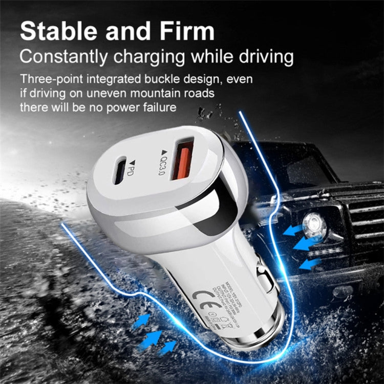 YSY-312PD PD 20W USB-C / Type-C + QC3.0 18W USB Interface 38W High-power Car Charger(White) - Car Charger by PMC TechLife | Online Shopping South Africa | PMC TechLife