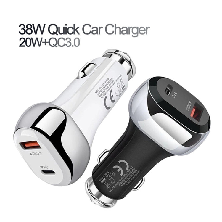 YSY-312PD QC3.0 18W USB + PD 20W USB-C / Type-C Car Charger with USB to 8 Pin Data Cable(White) - Car Charger by PMC TechLife | Online Shopping South Africa | PMC TechLife
