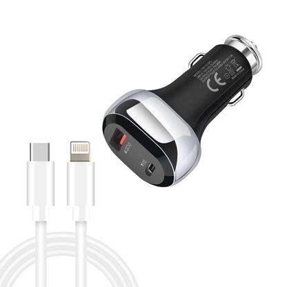 YSY-312PD QC3.0 18W USB + PD 20W USB-C / Type-C Car Charger with Type-C to 8 Pin Data Cable(Black) - Car Charger by PMC Jewellery | Online Shopping South Africa | PMC Jewellery