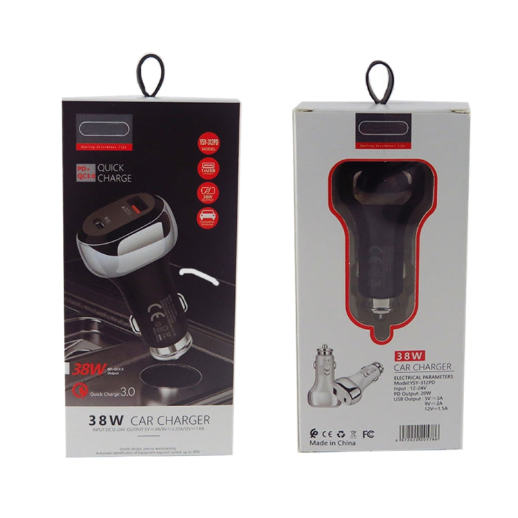YSY-312PD QC3.0 18W USB + PD 20W USB-C / Type-C Car Charger with Type-C to Type-C Data Cable(White) - Car Charger by PMC TechLife | Online Shopping South Africa | PMC TechLife