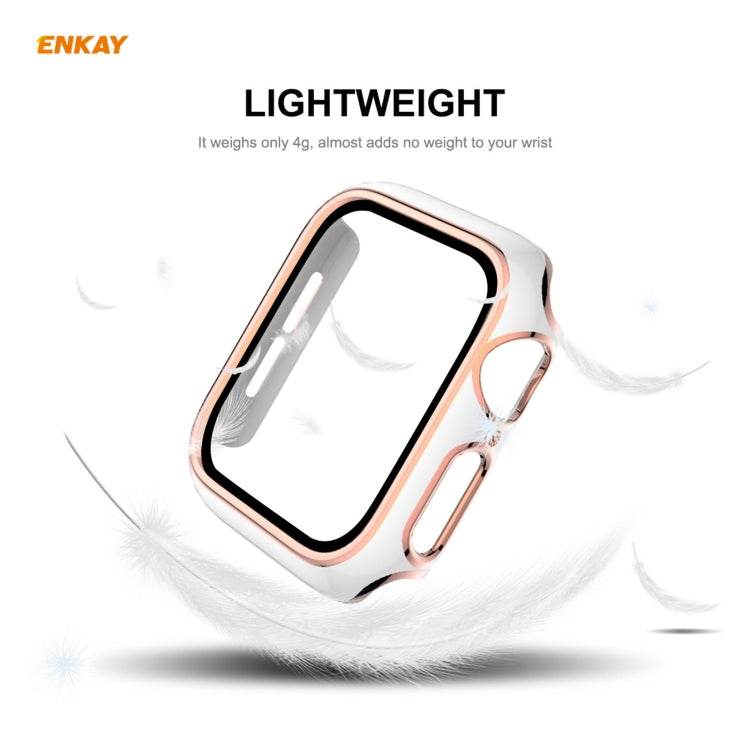 ENKAY Hat-Prince Full Coverage Electroplated PC Case + Tempered Glass Protector for Apple Watch Series 6 / 5 / 4 / SE 44mm(White+Champagne) - Watch Cases by ENKAY | Online Shopping South Africa | PMC TechLife | Buy Now Pay Later Mobicred