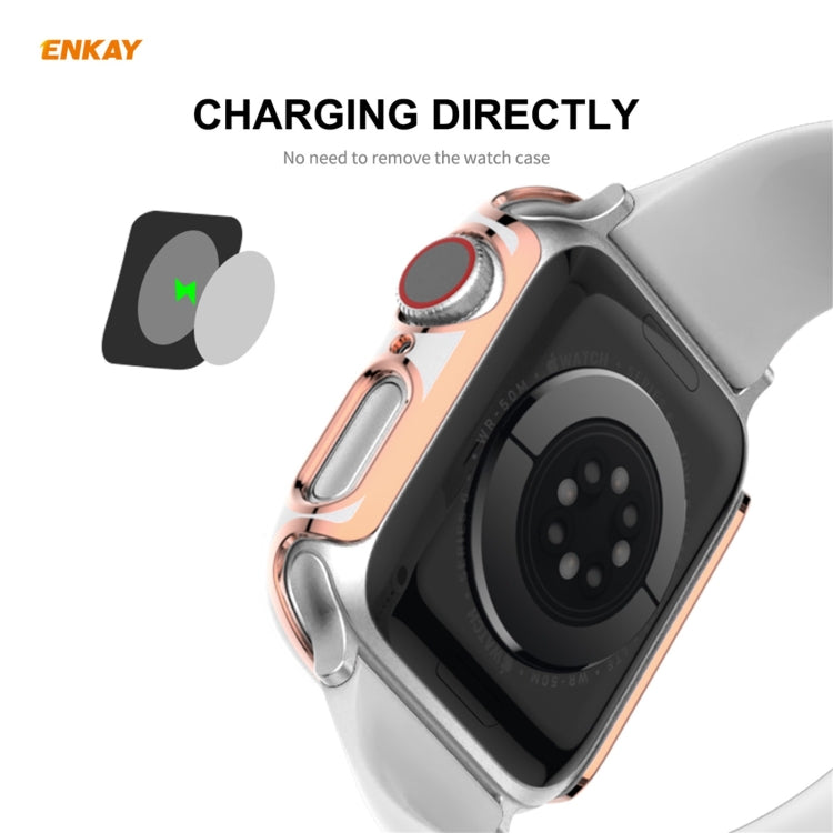 ENKAY Hat-Prince Full Coverage Electroplated PC Case + Tempered Glass Protector for Apple Watch Series 6 / 5 / 4 / SE 44mm(White+Champagne) - Watch Cases by ENKAY | Online Shopping South Africa | PMC TechLife | Buy Now Pay Later Mobicred