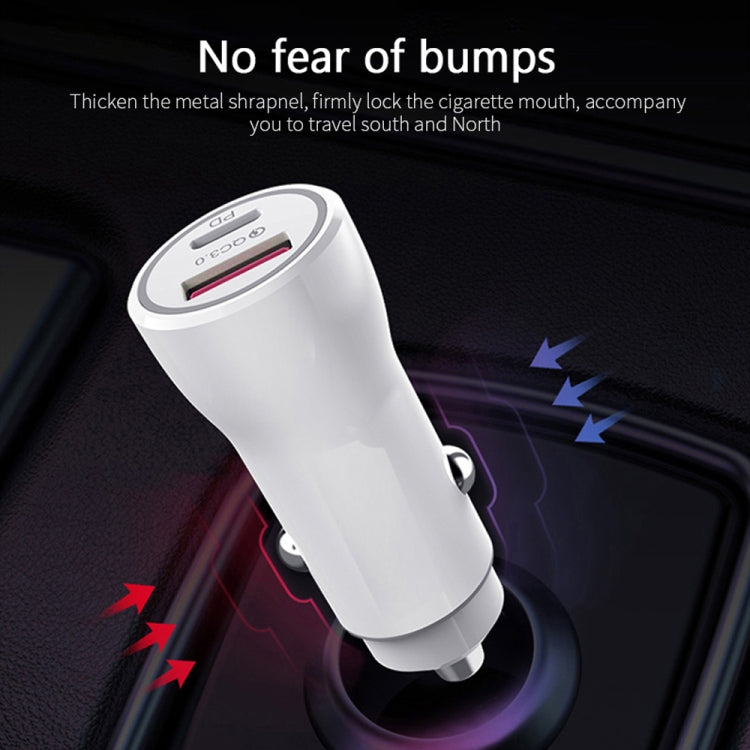 P21 Portable PD 20W + QC 3.0 18W Dual Ports Fast Car Charger(White) - Car Charger by PMC Jewellery | Online Shopping South Africa | PMC Jewellery