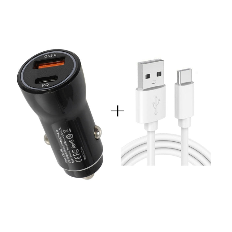 P21 Portable PD 20W + QC3.0 18W Dual Ports Fast Car Charger with USB to Type-C Cable Kit(Black) - Car Charger by PMC Jewellery | Online Shopping South Africa | PMC Jewellery