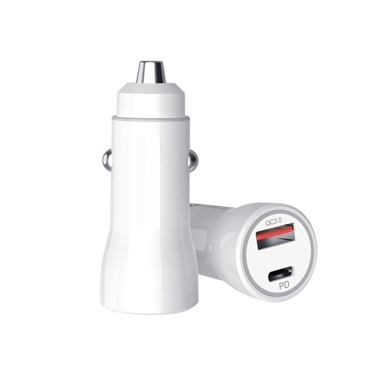 P21 Portable PD 20W + QC3.0 18W Dual Ports Fast Car Charger with USB to Type-C Cable Kit(White) - Car Charger by PMC TechLife | Online Shopping South Africa | PMC TechLife