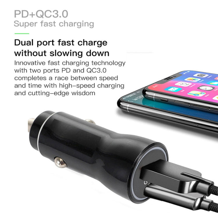 P21 Portable PD 20W + QC3.0 18W Dual Ports Fast Car Charger with USB to Type-C Cable Kit(Black) - Car Charger by PMC TechLife | Online Shopping South Africa | PMC TechLife