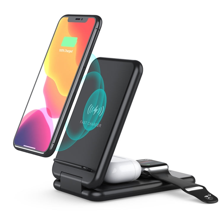 15W 3 in 1 Foldable Qi Fast Wireless Charger Station Phone Holder for iPhones & iWatchs & Airpods(Black) - free shipping - PMC TechLife - Order now!