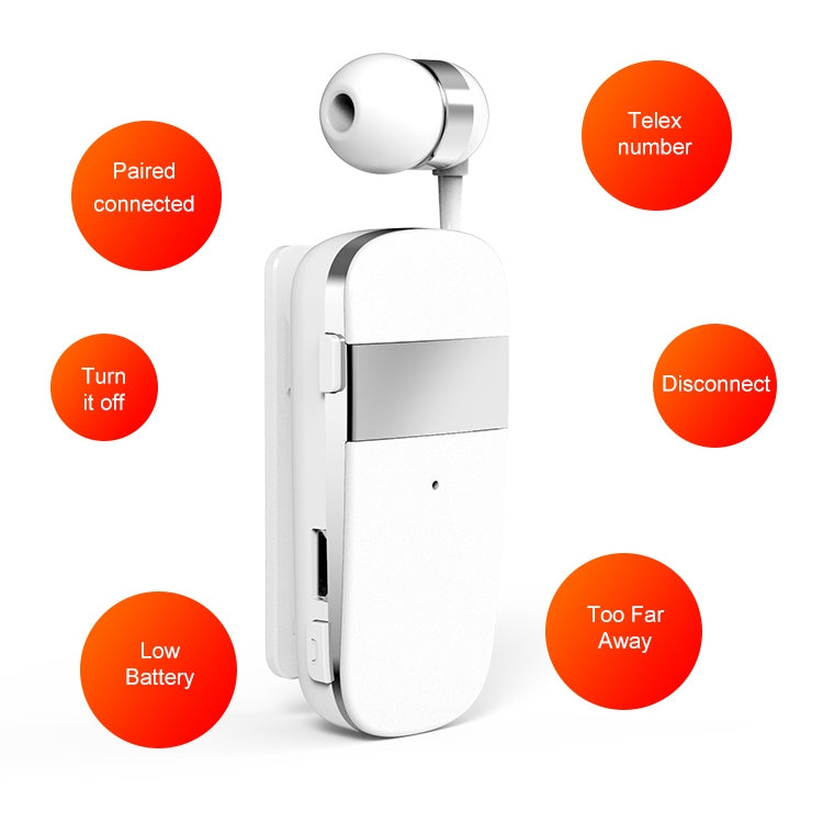 K53 Stereo Wireless Bluetooth Headset Calls Remind Vibration Wear-Clip Driver Auriculares Earphone For Phone(White) - Bluetooth Earphone by PMC TechLife | Online Shopping South Africa | PMC TechLife