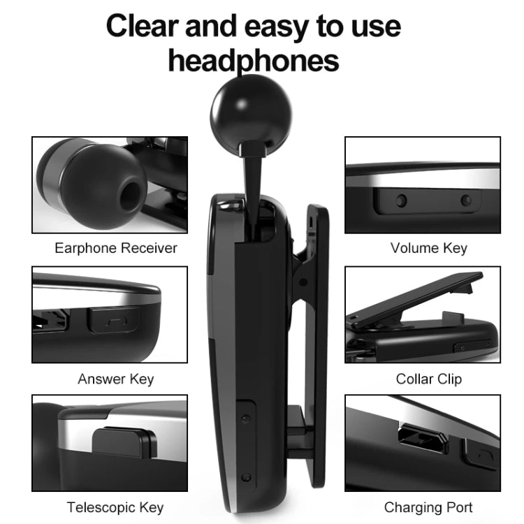 K53 Stereo Wireless Bluetooth Headset Calls Remind Vibration Wear-Clip Driver Auriculares Earphone For Phone(Gray) - Bluetooth Earphone by PMC TechLife | Online Shopping South Africa | PMC TechLife