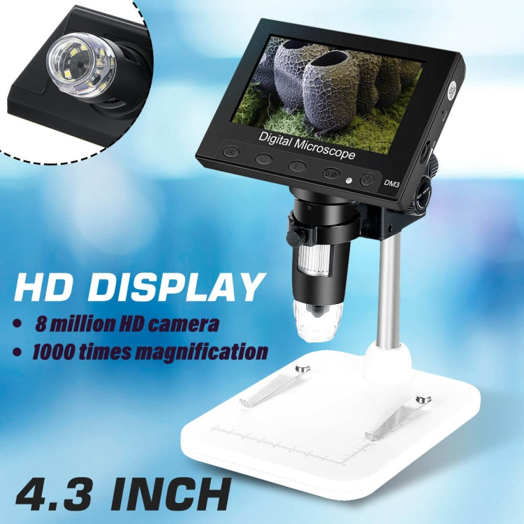 DM4 4.3 Inch LCD Digital Microscope Endoscope with Recording and Stand, HD, 720P, 1000X Zoom - free shipping - PMC TechLife - Order now!