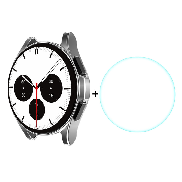 For Samsung Galaxy Watch4 Classic 42mm ENKAY Hat-Prince Full Coverage Electroplate Soft Case TPU HD Clear Cover + Tempered Glass Protector(Silver) - Watch Cases by ENKAY | Online Shopping South Africa | PMC TechLife | Buy Now Pay Later Mobicred