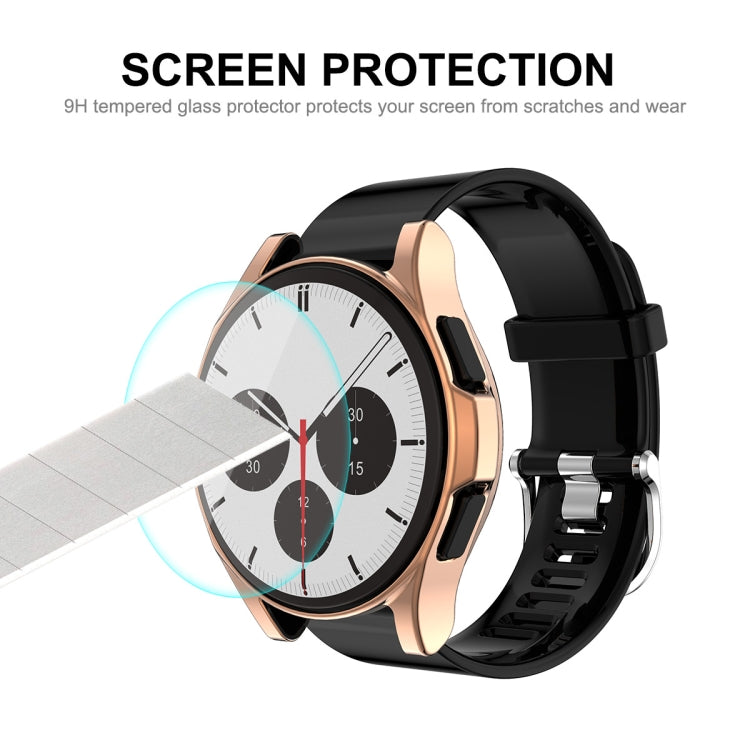 For Samsung Galaxy Watch4 Classic 42mm ENKAY Hat-Prince Full Coverage Electroplate Soft Case TPU HD Clear Cover + Tempered Glass Protector(Rose Gold) - Watch Cases by ENKAY | Online Shopping South Africa | PMC TechLife | Buy Now Pay Later Mobicred