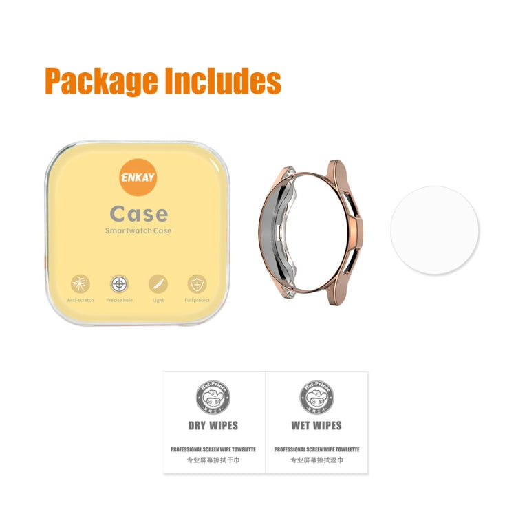 For Samsung Galaxy Watch4 Classic 42mm ENKAY Hat-Prince Full Coverage Electroplate Soft Case TPU HD Clear Cover + Tempered Glass Protector(Cyan) - Watch Cases by ENKAY | Online Shopping South Africa | PMC TechLife | Buy Now Pay Later Mobicred