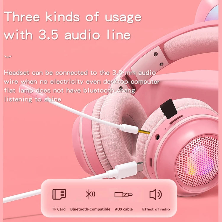 KE-01 Rabbit Ear Wireless Bluetooth 5.0 Stereo Music Foldable Headset with Mic For PC(White Pink) - Headset & Headphone by PMC Jewellery | Online Shopping South Africa | PMC Jewellery