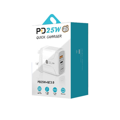 PD25W USB-C / Type-C + QC3.0 USB Dual Ports Fast Charger with USB to 8 Pin Data Cable, UK Plug(White) - USB Charger by PMC Jewellery | Online Shopping South Africa | PMC Jewellery