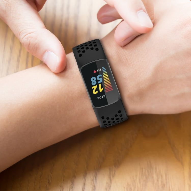 For Fitbit Charge 5 Monochromatic Breathable Silicone Watch Band(Moon White) - Watch Bands by PMC TechLife | Online Shopping South Africa | PMC TechLife | Buy Now Pay Later Mobicred