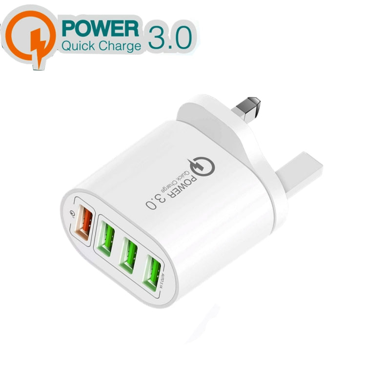 QC-04 QC3.0 + 3 x USB 2.0 Multi-ports Charger for Mobile Phone Tablet, UK Plug(White) - free shipping - PMC TechLife - Order now!