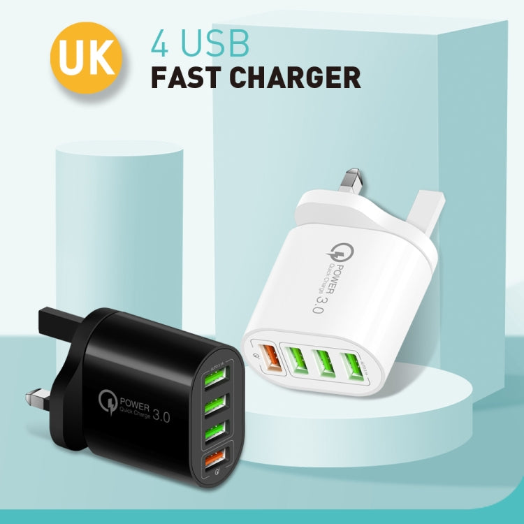 QC-04 QC3.0 + 3 x USB 2.0 Multi-ports Charger for Mobile Phone Tablet, UK Plug(White) - free shipping - PMC TechLife - Order now!