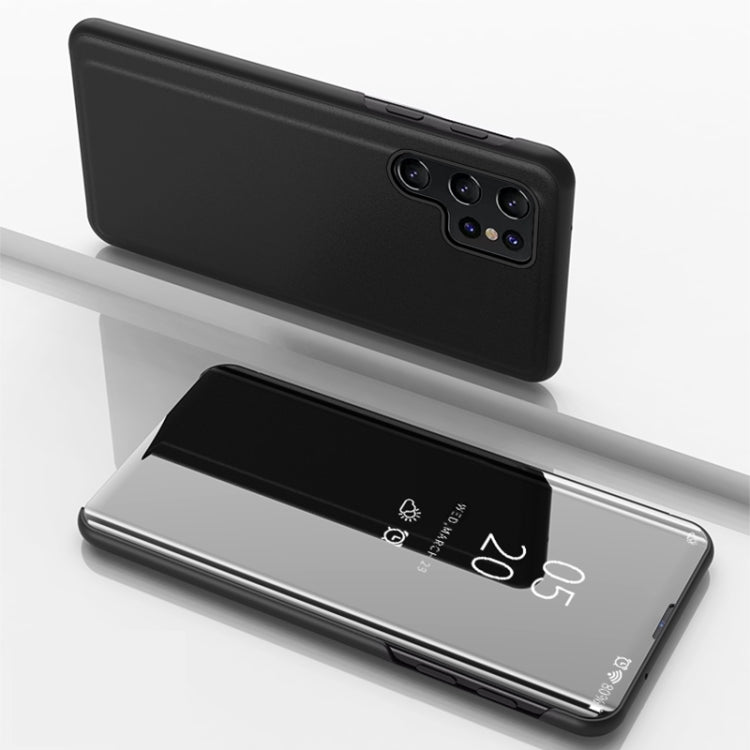 For Samsung Galaxy S22 Ultra 5G Plated Mirror Horizontal Flip Leather Case with Holder(Black) - Galaxy S22 Ultra 5G Cases by PMC TechLife | Online Shopping South Africa | PMC TechLife
