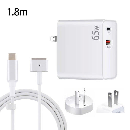 PD-65W USB-C / Type-C + QC3. 0 USB Laptop Charging Adapter + 1.8m USB-C / Type-C to MagSafe 2 / T Head Data Cable, AU Plug / US Plug(White) - Cable & Adapter by PMC Jewellery | Online Shopping South Africa | PMC Jewellery