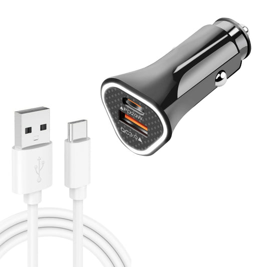 TE-P23 38W PD 20W USB-C / Type-C + QC3. 0 USB Triangle Car Charger + USB to USB-C / Type-C Data Cable, Length: 1m(Black) - Car Charger by PMC Jewellery | Online Shopping South Africa | PMC Jewellery