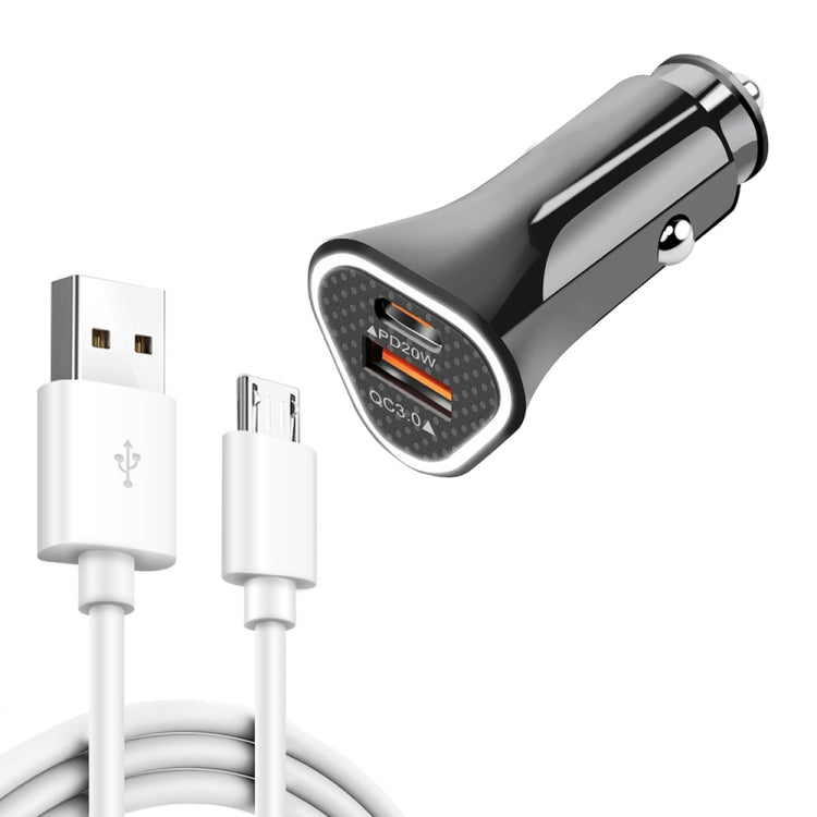 TE-P23 38W PD 20W USB-C / Type-C + QC3. 0 USB Triangle Car Charger + USB to Micro USB Data Cable, Length: 1m(Black) - Car Charger by PMC Jewellery | Online Shopping South Africa | PMC Jewellery