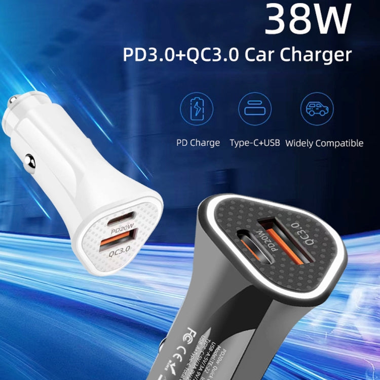 TE-P23 38W PD 20W USB-C / Type-C + QC3. 0 USB Triangle Car Charger + USB to Micro USB Data Cable, Length: 1m(Black) - Car Charger by PMC Jewellery | Online Shopping South Africa | PMC Jewellery