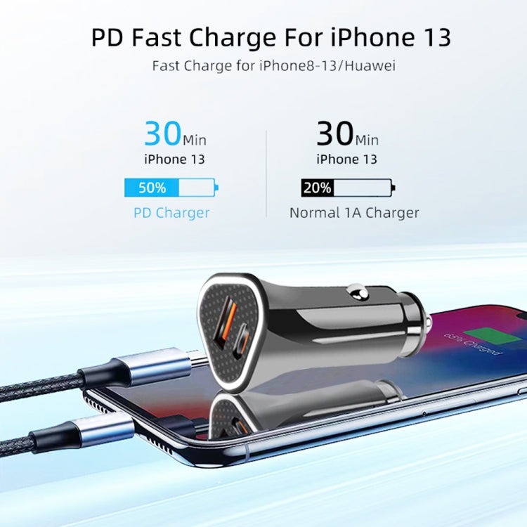 TE-P23 38W PD USB-C / Type-C + QC3. 0 USB Triangle Car Charger + USB-C / Type-C to 8 Pin Data Cable, Length: 1m(White) - Car Charger by PMC Jewellery | Online Shopping South Africa | PMC Jewellery