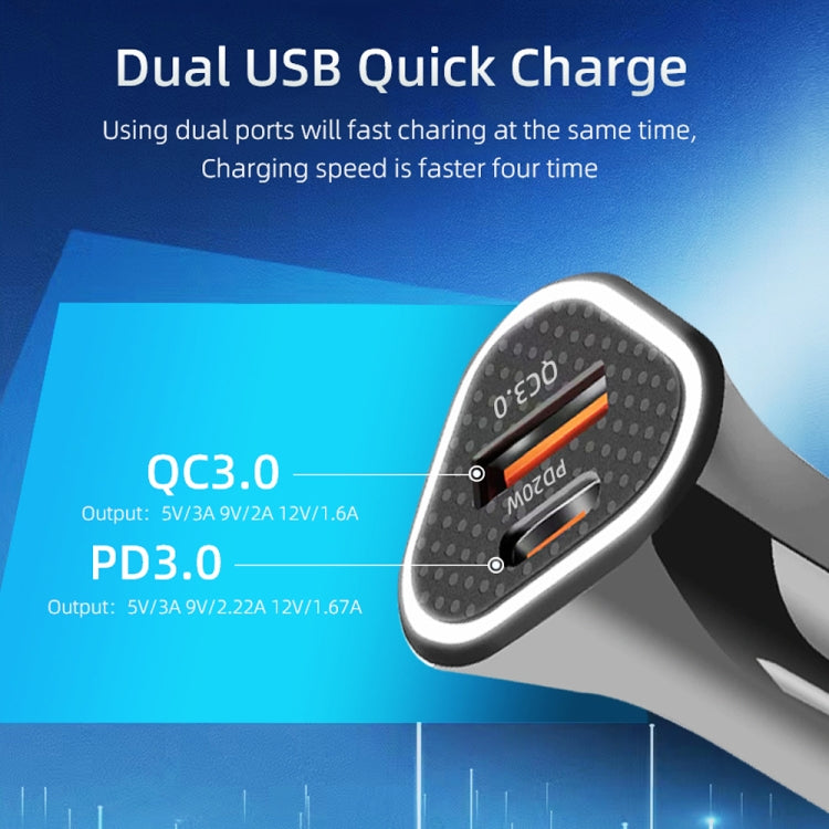 TE-P23 38W PD USB-C / Type-C + QC3. 0 USB Triangle Car Charger + USB-C / Type-C to USB-C / Type-C Data Cable, Length: 1m(Black) - Car Charger by PMC TechLife | Online Shopping South Africa | PMC TechLife
