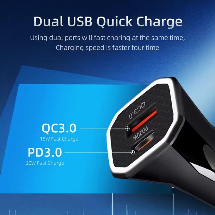 TE-P22 38W PD USB-C / Type-C + QC3. 0 USB Car Charger with 1m USB to USB-C / Type-C Data Cable(White) - Car Charger by PMC Jewellery | Online Shopping South Africa | PMC Jewellery