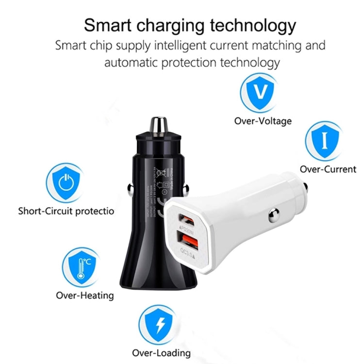 TE-P22 38W PD USB-C / Type-C + QC3. 0 USB Car Charger with 1m USB to USB-C / Type-C Data Cable(White) - Car Charger by PMC TechLife | Online Shopping South Africa | PMC TechLife