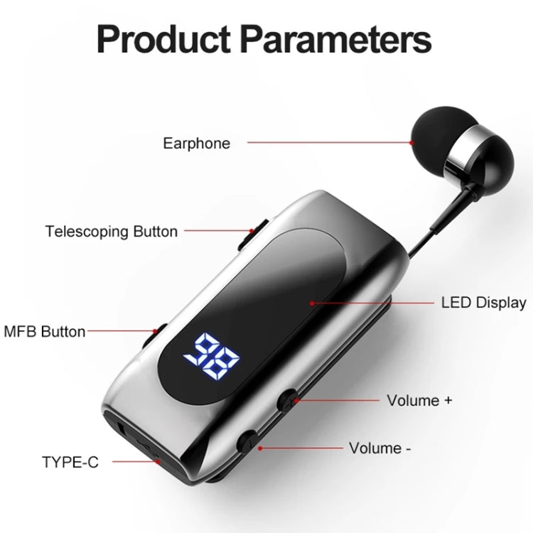 K55 Retractable Cable BT5.2 Smart In-ear Single Sports Earphone(Gray) - Sport Earphone by PMC TechLife | Online Shopping South Africa | PMC TechLife