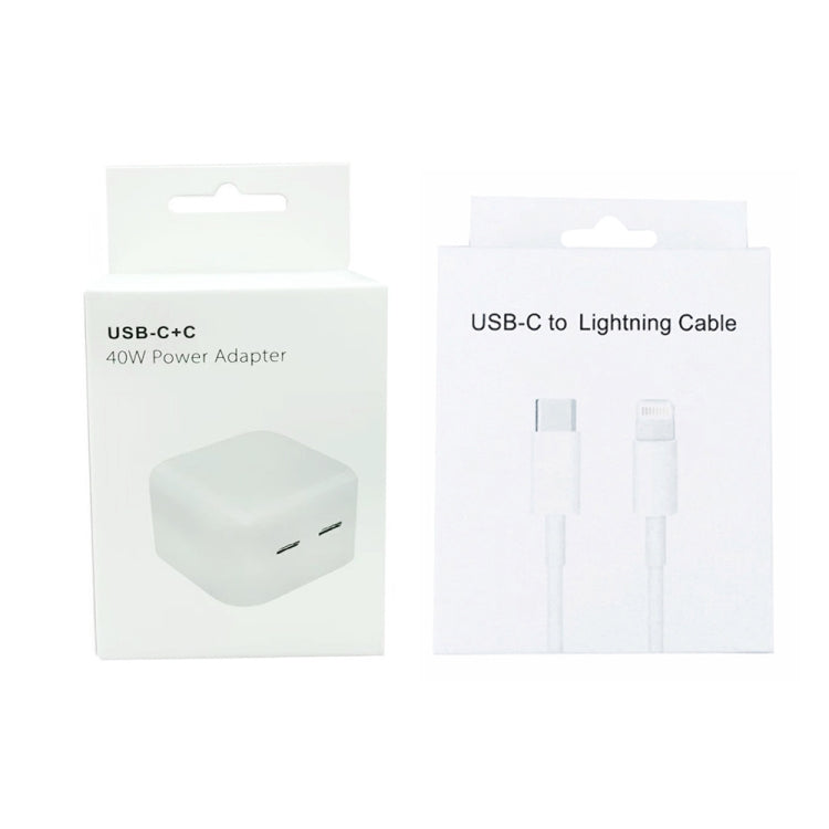 SDC-40W Dual PD USB-C / Type-C Ports Charger with 1m Type-C to 8 Pin Data Cable, US Plug - USB Charger by PMC Jewellery | Online Shopping South Africa | PMC Jewellery