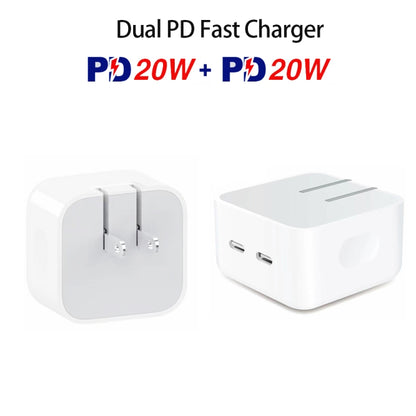 SDC-40W Dual PD USB-C / Type-C Ports Charger with 1.5m Type-C to 8 Pin Data Cable, US Plug - USB Charger by PMC Jewellery | Online Shopping South Africa | PMC Jewellery