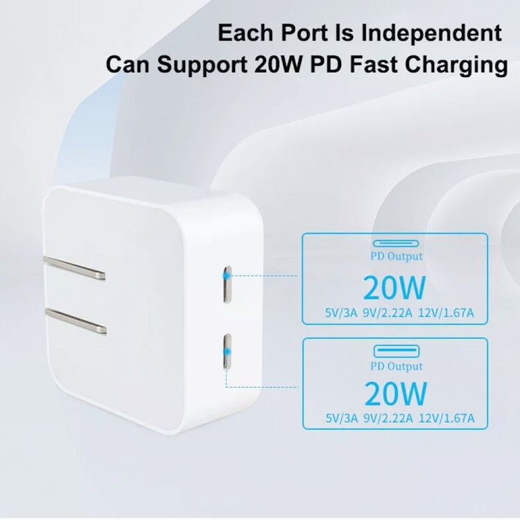 SDC-40W Dual PD USB-C / Type-C Ports Charger with 2m Type-C to 8 Pin Data Cable, EU Plug - USB Charger by PMC Jewellery | Online Shopping South Africa | PMC Jewellery