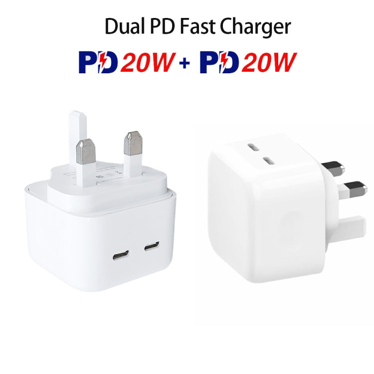 SDC-40W Dual PD USB-C / Type-C Ports Charger with 1.5m Type-C to 8 Pin Data Cable, UK Plug - USB Charger by PMC Jewellery | Online Shopping South Africa | PMC Jewellery