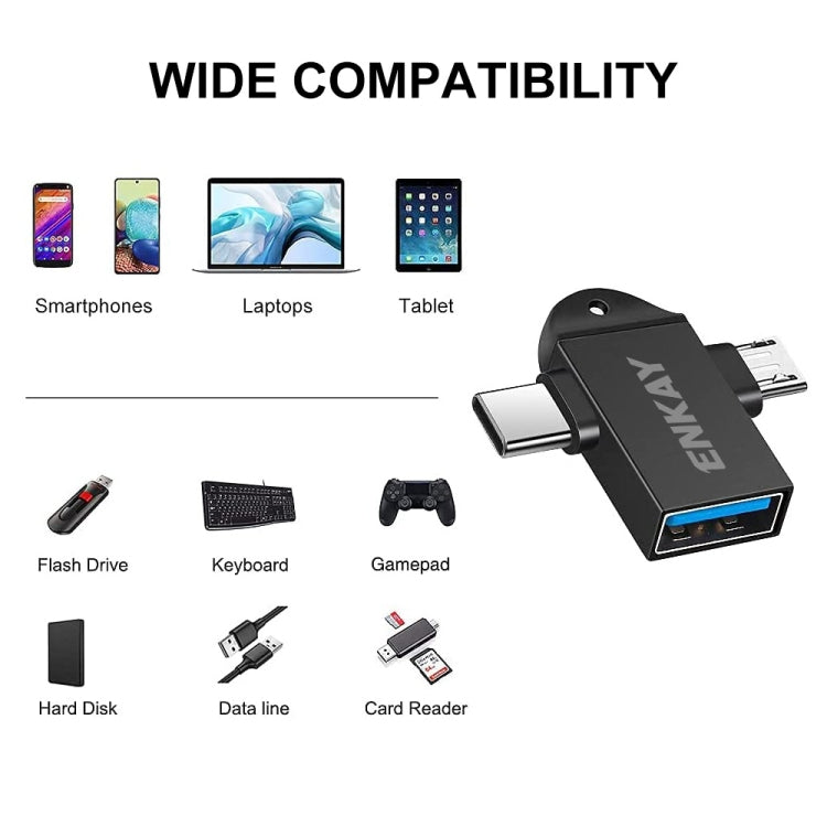 ENKAY ENK-AT112 2 in 1 Type-C + Micro USB to USB 3.0 Aluminium Alloy OTG Adapter(Black) - OTG Adapter by ENKAY | Online Shopping South Africa | PMC TechLife | Buy Now Pay Later Mobicred
