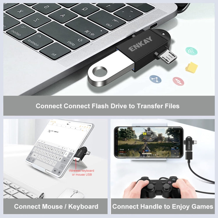 ENKAY ENK-AT112 2 in 1 Type-C + Micro USB to USB 3.0 Aluminium Alloy OTG Adapter(Golden) - OTG Adapter by ENKAY | Online Shopping South Africa | PMC TechLife | Buy Now Pay Later Mobicred