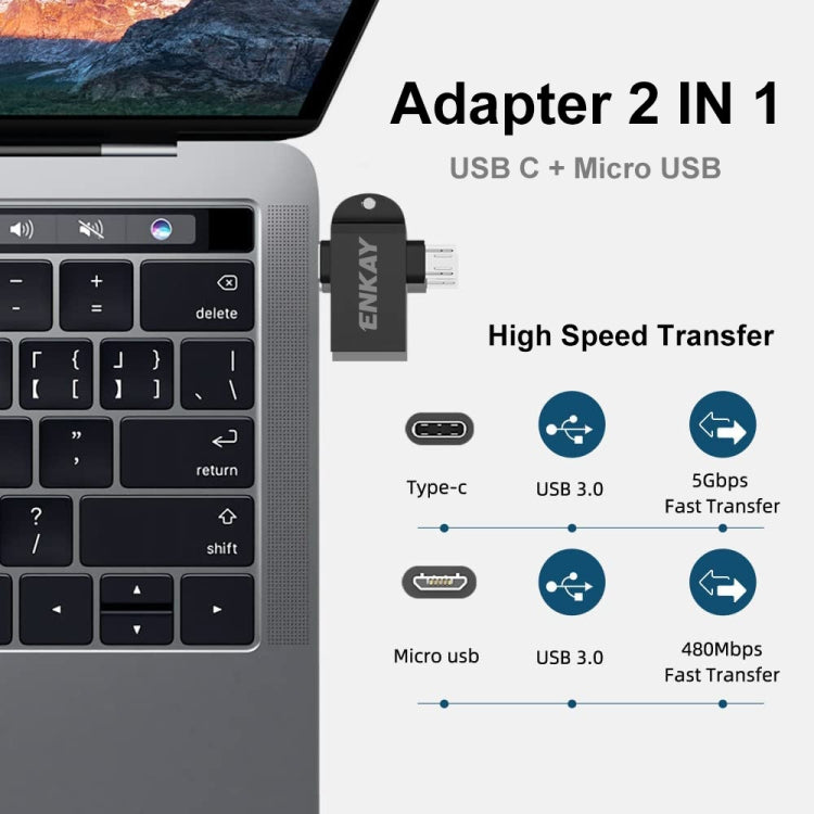 ENKAY ENK-AT112 2 in 1 Type-C + Micro USB to USB 3.0 Aluminium Alloy OTG Adapter(Golden) - OTG Adapter by ENKAY | Online Shopping South Africa | PMC TechLife | Buy Now Pay Later Mobicred