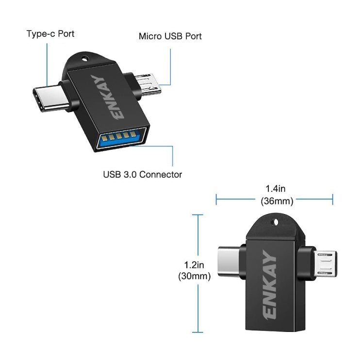 ENKAY ENK-AT112 2 in 1 Type-C + Micro USB to USB 3.0 Aluminium Alloy OTG Adapter(Black) - OTG Adapter by ENKAY | Online Shopping South Africa | PMC TechLife | Buy Now Pay Later Mobicred