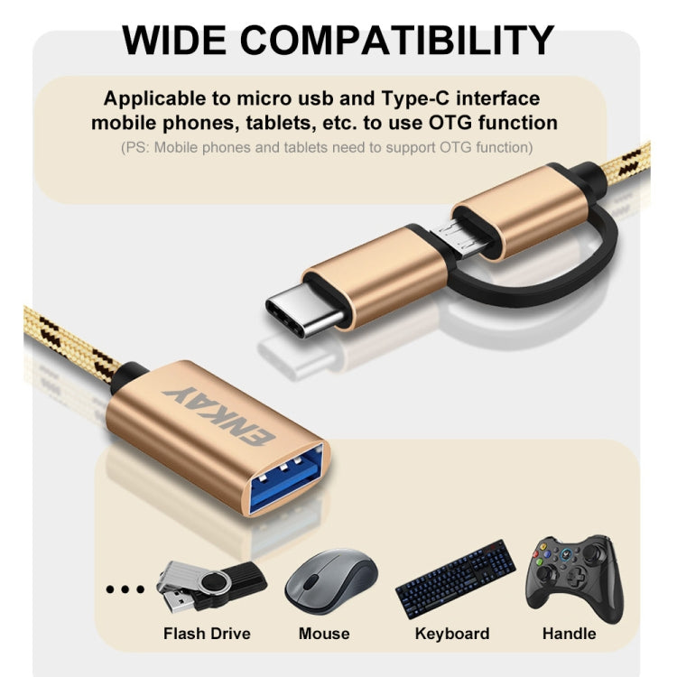ENKAY ENK-AT113 2 in 1 Type-C / Micro USB to USB 3.0 Nylon Braided OTG Adapter Cable(Gold) - OTG Adapter by ENKAY | Online Shopping South Africa | PMC TechLife | Buy Now Pay Later Mobicred